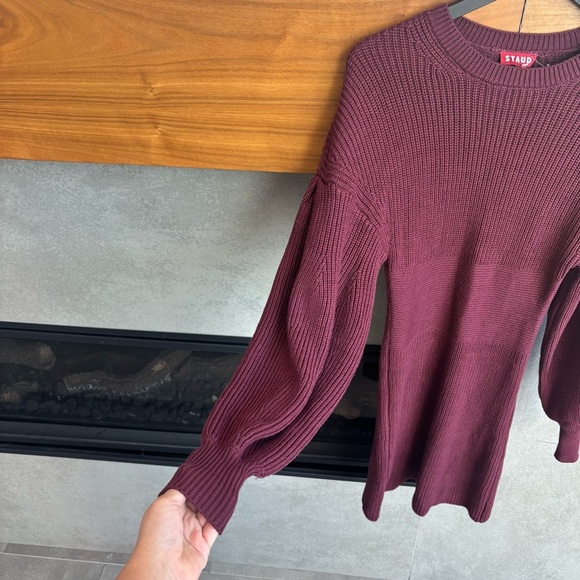 STAUD Marlebone Rib Knit Mini Dress With Balloon Sleeve, Size S - Picture 9 of 16